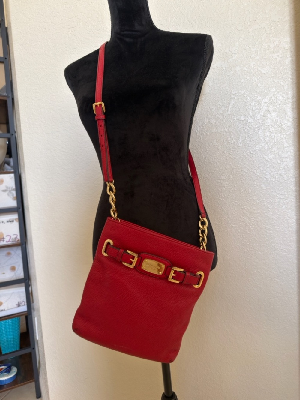 MICHAEL Michael Kors Red Leather Crossbody with Gold Hardware